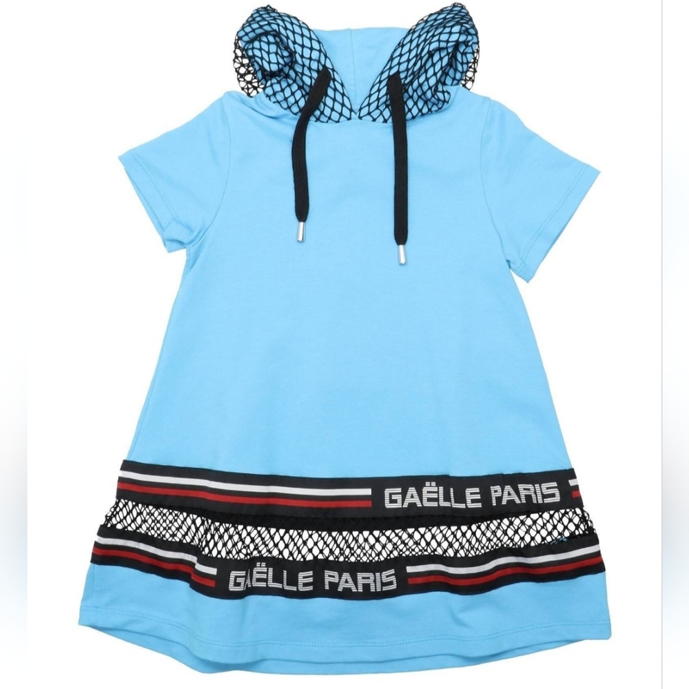Designer Gaëlle Paris Blue Hooded Dress, size 8